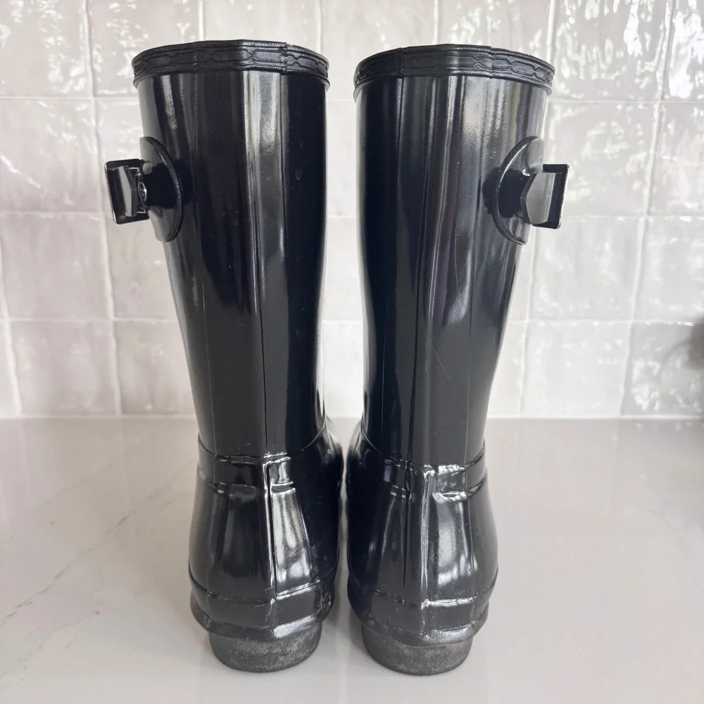 Hunter Original Short Gloss Rain Boots‎ Women Size 9 Black WFS1000RGL